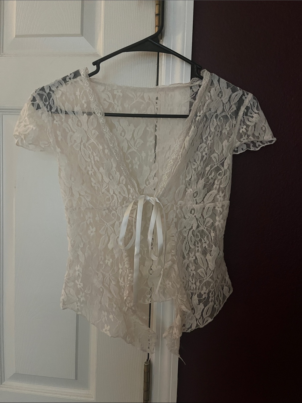 Sheer Ivory Lace Tie-Front Top